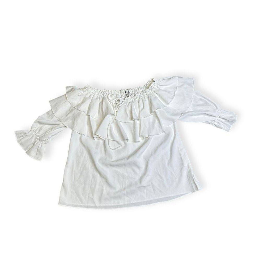 Byinns Women's White Off-Shoulder Ruffle Long-Sleeve Blouses Medium